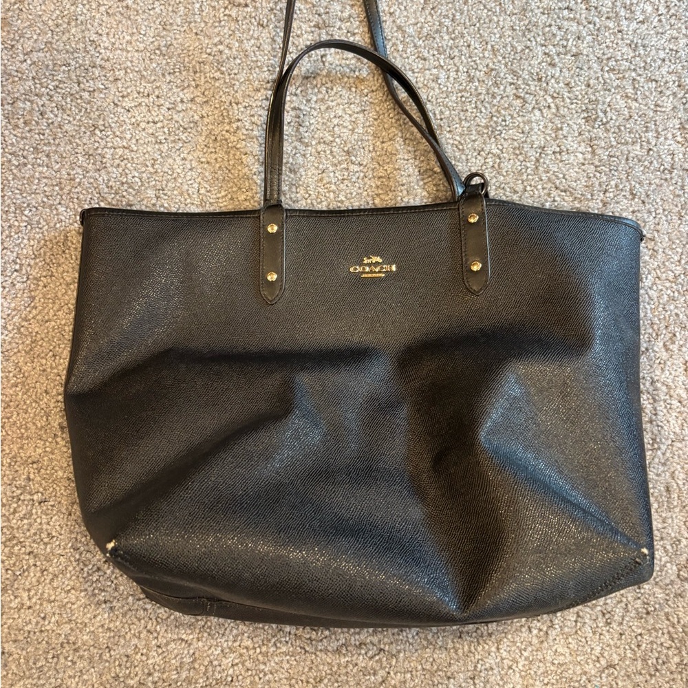 Coach Black Textured/ Leopard Reversable Tote Bag